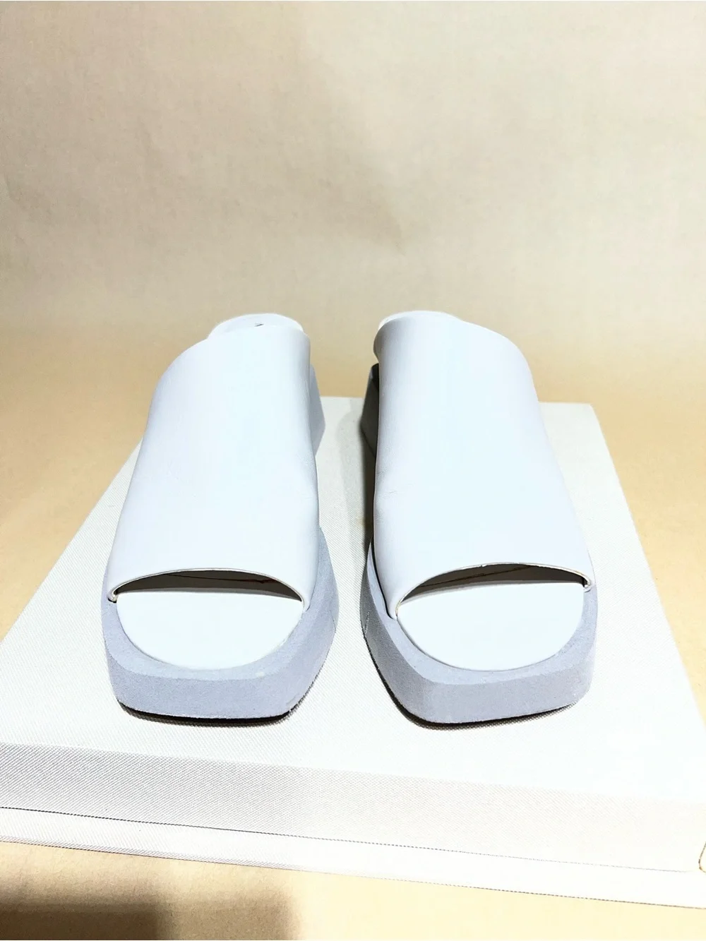 Naked Feet White Slide Platform Clogs with Gray Sole - Picture 3 of 4